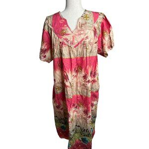VTG Daffodil Womens L Cotton Midi House Dress Muumuu Patio Pockets lounge India
